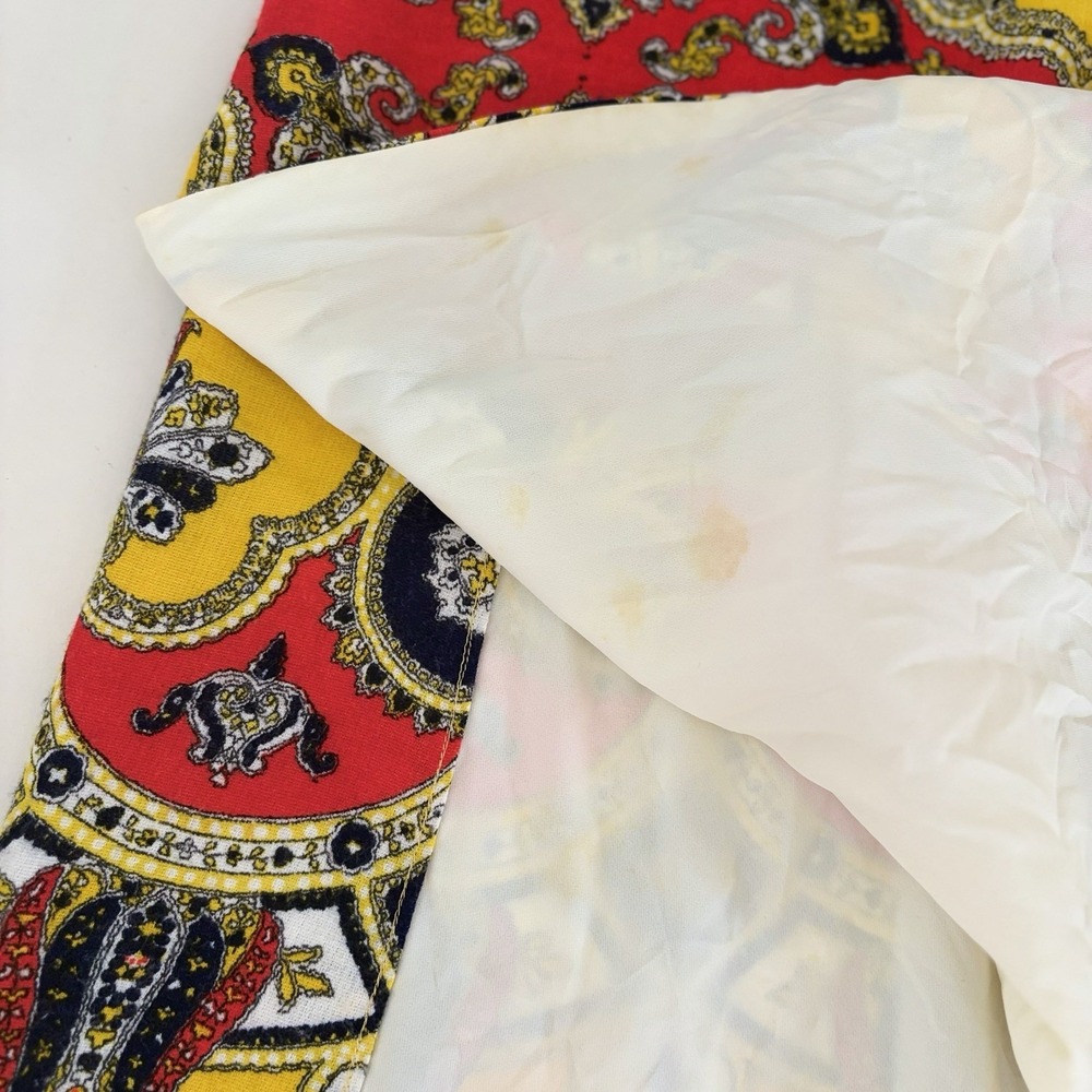 VTG 70s Yellow Womens Dress M Groovy Psychedelic Paisley Red Navy Heritage 60s - Picture 13 of 14